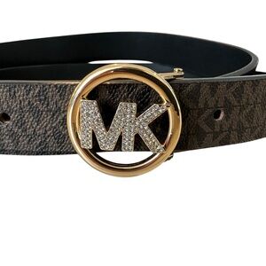 Michael Kors Dark Brown Belt with Gold MK Buckle